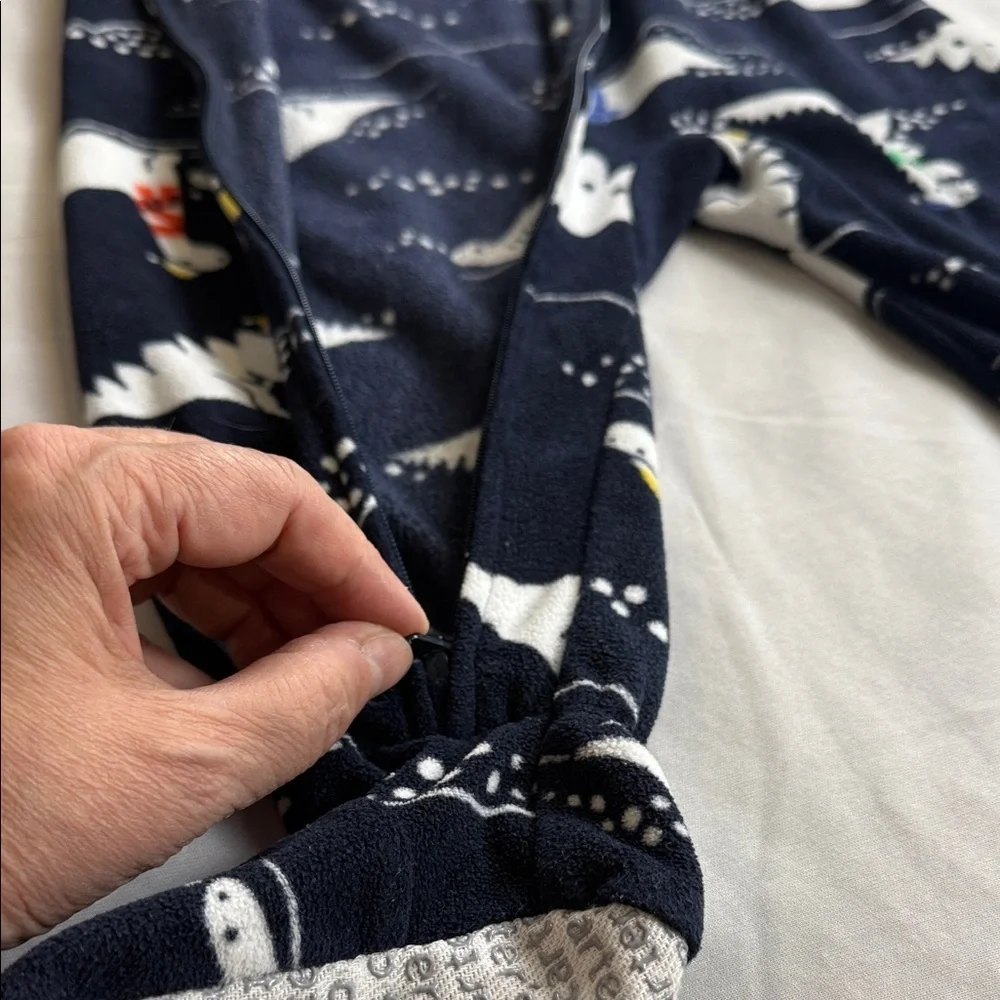 Carters Onesie Pajamas, Blue White Dinosaur, Grip Feet, Fleece, PJs, Boys 18 Mo - Picture 4 of 8